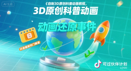 自制3D原创科普动画教程，动画还原事件，抖音最新热门赛道，可过伙伴计划-翻身站