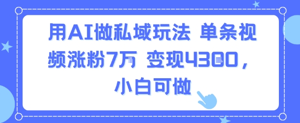 用AI做私域玩法，单条视频涨粉7W变现4.3k，小白可做-翻身站