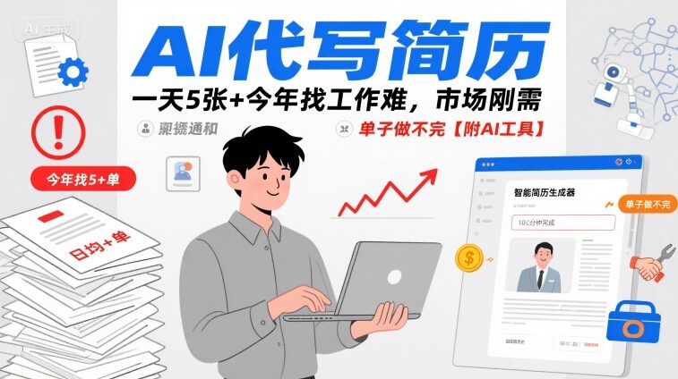 AI代写简历，一天5张+今年找工作难，市场刚需，单子做不完【附AI工具】-翻身站
