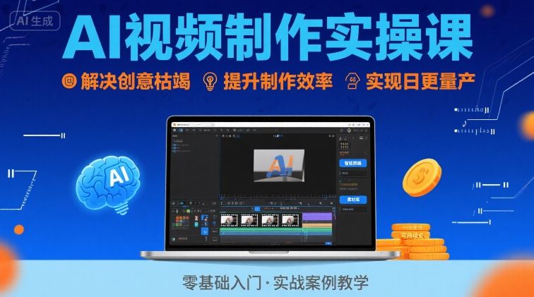 Ai视频制作实操课，解决创意枯竭、效率低下痛点，实现日更量产可持续变现-翻身站