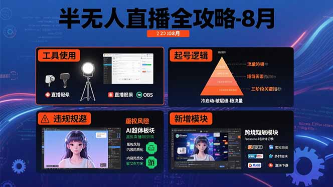 半无人直播全攻略-8月：工具使用+起号逻辑+违规规避,新增AI超体与跨境模块-翻身站