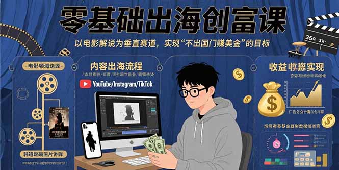 零基础出海创富课：以电影解说为垂直赛道，实现不出国门赚美金的目标-翻身站