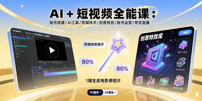 AI+短视频全能课：账号搭建/AI工具/剪辑技术/创意特效/账号运营/带货直播-翻身站