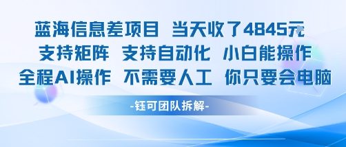 蓝海信息差项目当天收米1k+ 支持矩阵支持自动化小白能操作全程AI操作不需要人工你只要会电脑-翻身站