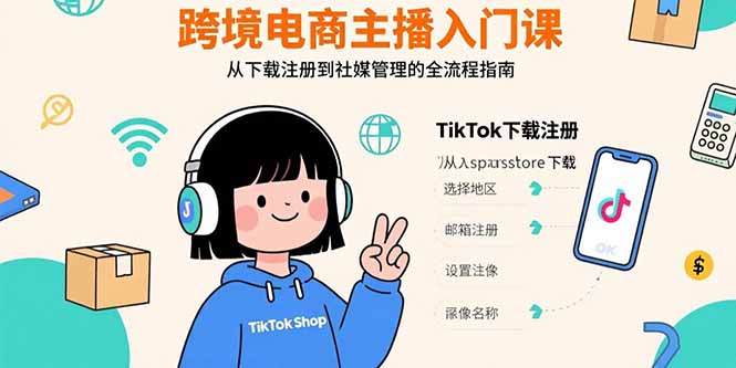 跨境电商主播入门课，TikTok下载注册，支付工具配置，社媒账号管理全流程-翻身站