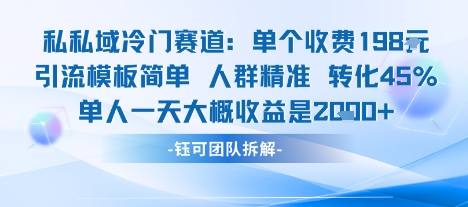私域冷门赛道单个收费198米引流模板简单人群精准 45%的转化率单人一天大概收益多张-翻身站