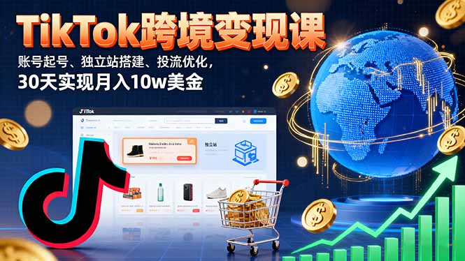 TikTok跨境变现课：账号起号、独立站搭建、投流优化，30天实现月入10w美金-翻身站