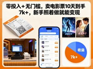 零投入+无门槛，卖电影票10天到手7k+，新手照着做就能变现【揭秘】-翻身站