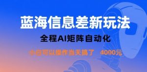 蓝海信息差新玩法，全程AI矩阵自动化小白可以操作当天搞了1k+-翻身站
