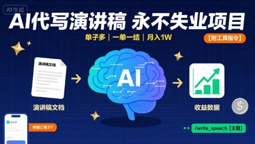 AI代写演讲稿，永不失业项目，单子多，一单一结，月入1W【附工具指令】-翻身站