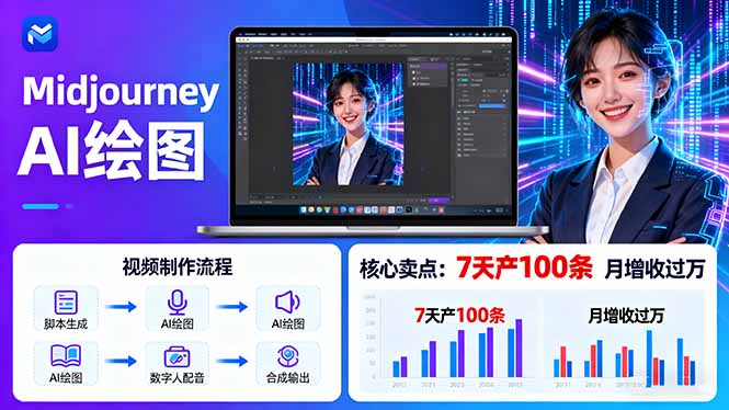 AI绘图照片开口说话视频制作：Midjourney+数字人，7天产100条月增收过万-翻身站