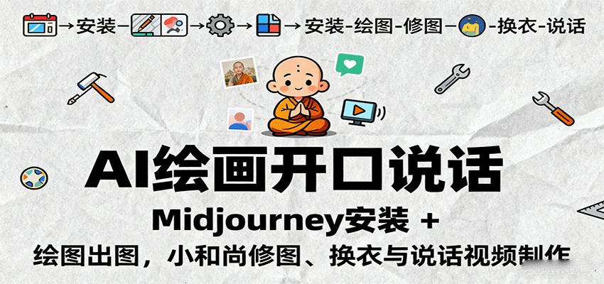 AI绘画开口说话，Midjourney安装 + 绘图出图，小和尚修图、换衣与说话视频制作-翻身站
