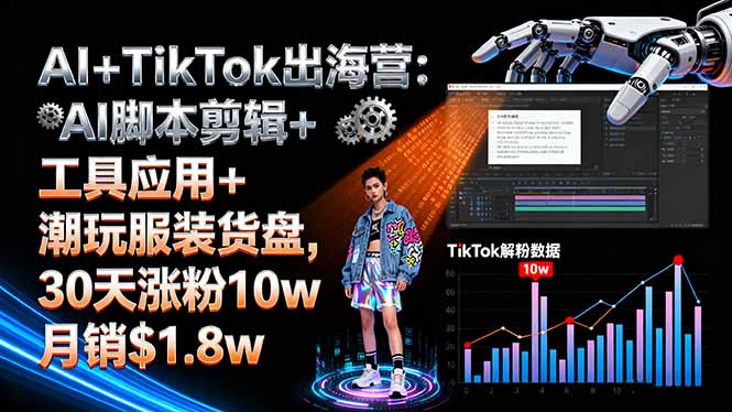 AI+TikTok出海营:AI脚本剪辑+工具应用+潮玩服装货盘,30天涨粉10w月销$1.8w-翻身站