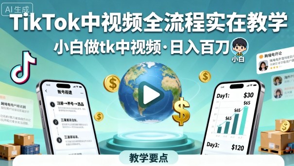 TikTok中视频全流程实操教学，小白做tk中视频，日入百刀-翻身站