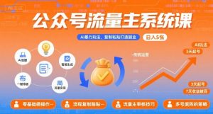 公众号流量主系统课，AI暴力玩法，复制粘贴打造副业，日入5张 +【附工具指令】-翻身站