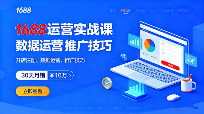 1688运营实战课：开店注册、数据运营、推广技巧，30天月销破10万+-翻身站