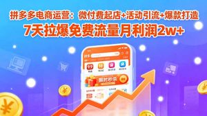 拼多多电商运营:微付费起店+活动引流+爆款打造 7天拉爆免费流量月利润2w+-翻身站