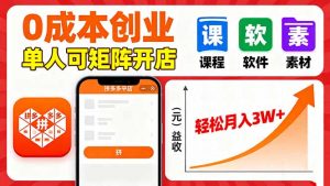 拼多多虚拟电商，0成本，单人可矩阵开店，轻松月入3W+-翻身站