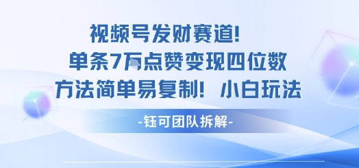 视频号发财赛道单条7W点赞变现四位数方法简单易复制小白玩法-翻身站