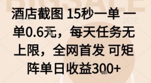 酒店截图15秒一单，一单0.6米，每天任务无上限，全网首发可矩阵单日收益3张【揭秘】-翻身站