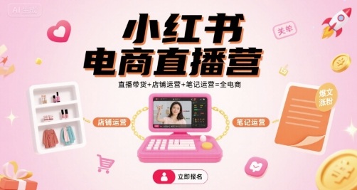 小红书电商直播营，直播带货+店铺运营+笔记运营=全电商-翻身站