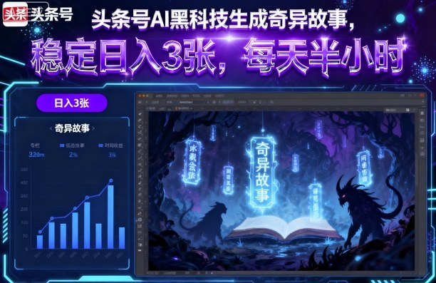 头条号AI黑科技生成奇异故事，稳定日入3张，每天半小时-翻身站