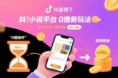 抖音旗下小说平台0撸新玩法，每天挂G60分钟，简单无脑，日入2张【揭秘】-翻身站
