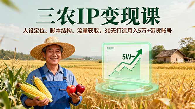 三农IP变现课，人设定位、脚本结构、流量获取，30天打造月入5万+带货账号-翻身站