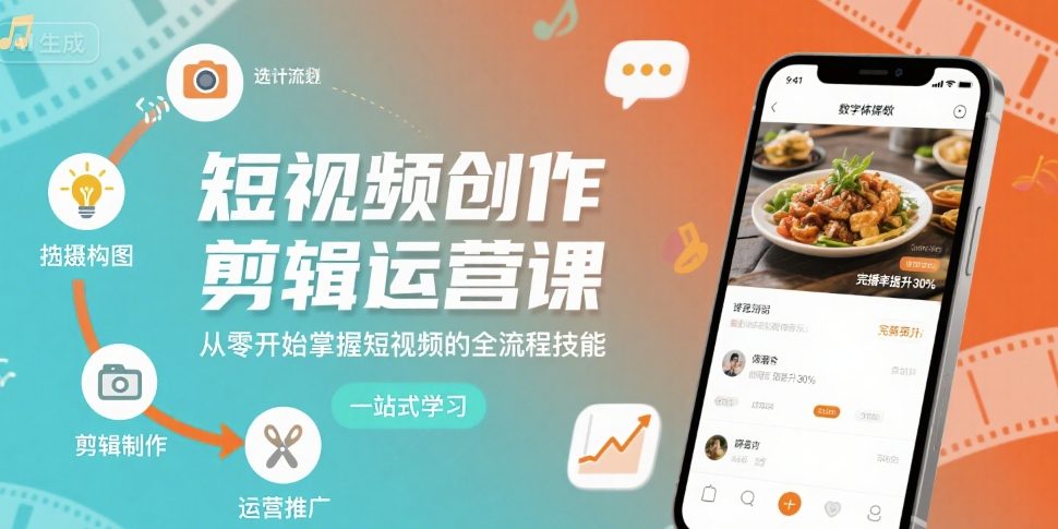 短视频创作剪辑运营课，从零开始掌握短视频的全流程技能-翻身站