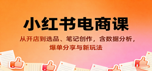 小红书电商课：从开店到选品、笔记创作，含数据分析，爆单分享与新玩法-翻身站
