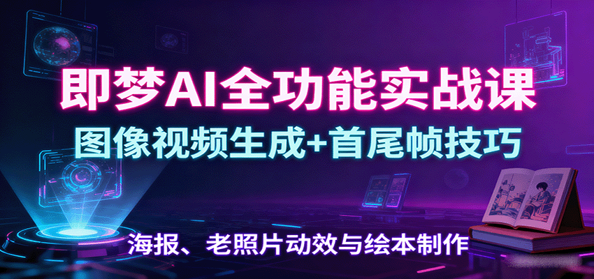 即梦AI全功能实战课：图像视频生成+首尾帧技巧，海报、老照片动效与绘本制作-翻身站