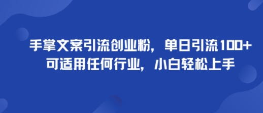 手掌文案引流创业粉，单日引流100+，可适用任何行业，小白轻松上手-翻身站