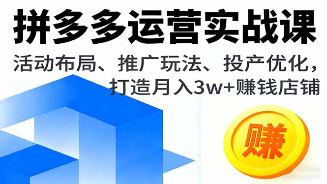 拼多多运营实战课，活动布局、推广玩法、投产优化，打造月入3w+赚钱店铺-翻身站