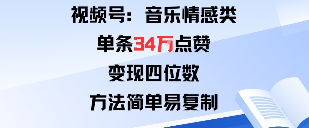 视频号分成计划新玩法：音乐情感类单条34W点赞，变现四位数，方法简单易复制-翻身站