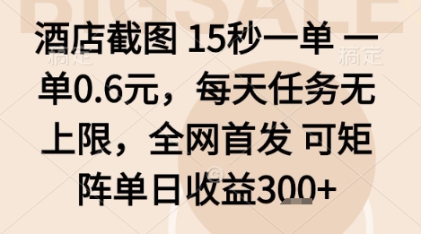酒店截图项目，15秒一单，一单0.6米，每天任务无上限，全网首发可矩阵单日收益3张+【揭秘】-翻身站