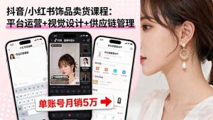抖音/小红书饰品卖货课程：平台运营+视觉设计+供应链管理，单账号月销5万-翻身站