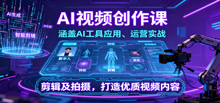 AI视频创作课，涵盖AI工具应用、运营实战、剪辑及拍摄，打造优质视频内容-翻身站