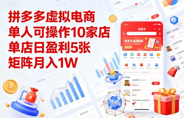 拼多多虚拟电商，单人可操作10家店，单店日盈利5张，矩阵月入1W+【揭秘】-翻身站