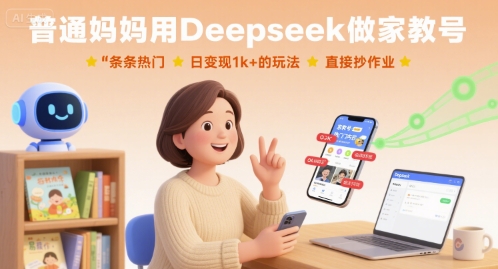 普通妈妈用Deepseek做家教号，条条热门，日变现1k+的玩法，直接抄作业-翻身站