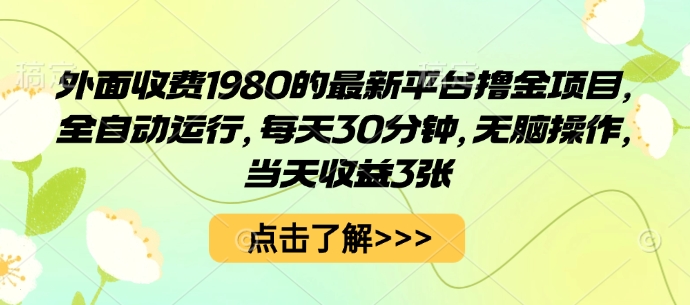 外面收费1980的最新平台撸金项目，全自动运行，每天30分钟，无脑操作，当天收益3张【揭秘】-翻身站