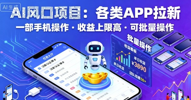 AI风口项目，各类APP拉新，一部手机就可以操作，收益上限高，可批量操作-翻身站