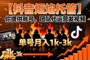 【抖音炬焰托管】你提供账号，团队代运营发视频，单号月入1k+【揭秘】-翻身站