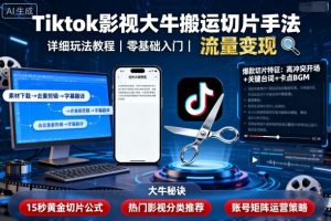 Tiktok影视大牛搬运切片手法，详细玩法教程-翻身站