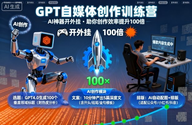 GPT自媒体创作训练营：AI神器开外挂，助你创作效率提升100倍-翻身站