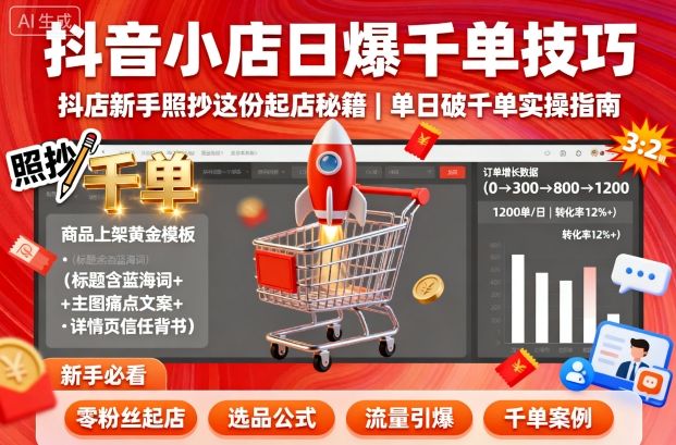 抖音小店日爆千单技巧，抖店新手照抄这份起店秘籍，单日破千单-翻身站