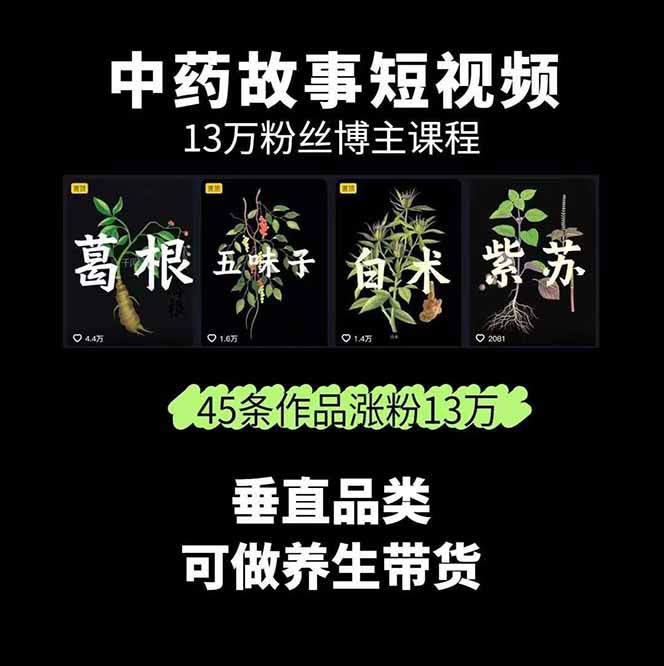 图片[1]-中草药养生赛道：AI文案+故事模板+橱带货，45条作品涨粉13w+单月变现1万+-翻身站