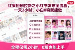 红果短剧拉新之小红书发布全流程，一天2小时，小白0粉就能做-翻身站
