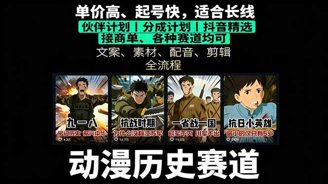 历史动漫赛道撸分成：起号、文案、素材、配音、剪辑，单视频收益破万-翻身站