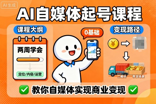 AI自媒体起号课程，0基础小白两周学会，教你自媒体实现商业变现-翻身站
