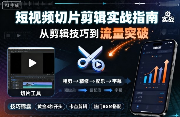 短视频切片剪辑实战指南，从剪辑技巧到流量突破-翻身站